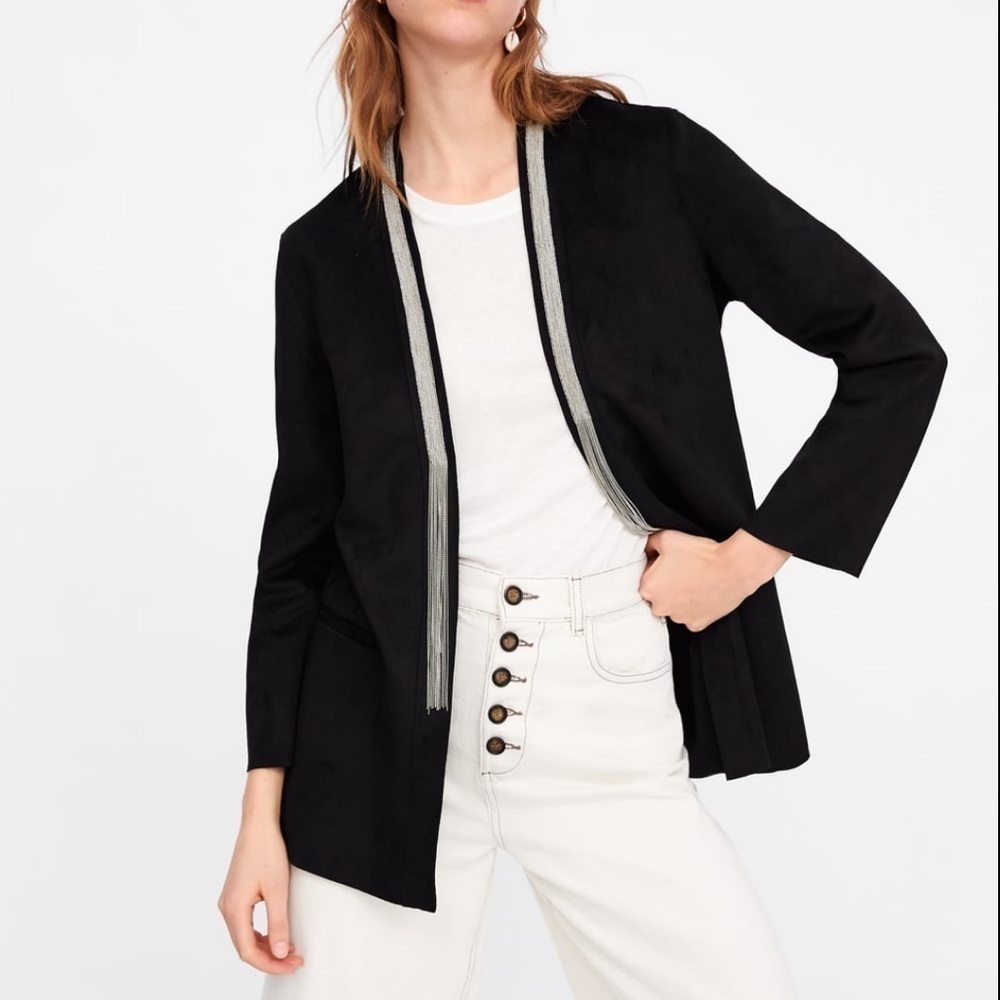 ZARA Beaded Faux Suede Blazer